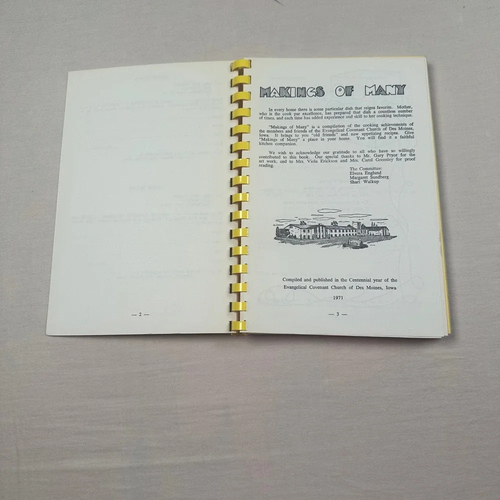 Making Of Many Evangelical Covenant Church Vintage Cookbook Des Moines Iowa 1971